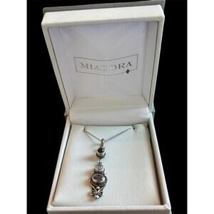 Sterling Silver Miadora Amethyst Moonstone Garnet Pendant 16” Italian Box Chain